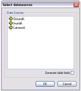 Select datasources dialog box Select datasources dialog box