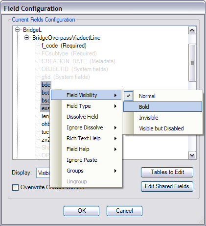Field Configuration dialog box with multiple fields selected and set to Bold Field Configuration dialog box with multiple fields selected and set to Bold