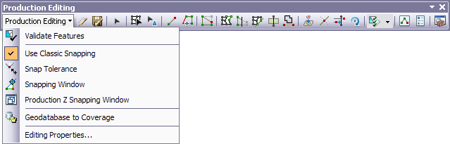 The Production Editing toolbar in ArcMap The Production Editing toolbar in ArcMap