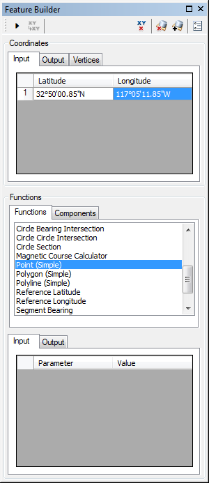 Feature Builder window with the Point (Simple) function selected Feature Builder window with the Point (Simple) function selected