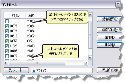 アクティブなコントロール ポイントと非アクティブなコントロール ポイント