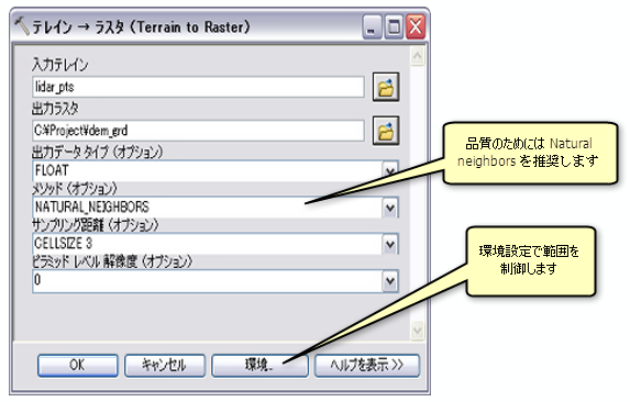 [テレイン → ラスター (Terrain to Raster)] ダイアログ ボックス