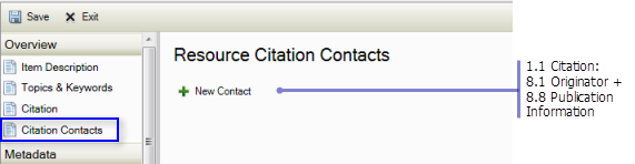 Overview Citation Contacts page: Originator and Publication Information