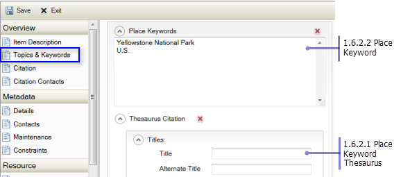 Overview Topics & Keywords page: Place Keywords