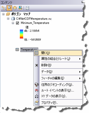 Temperature テーブルを開く