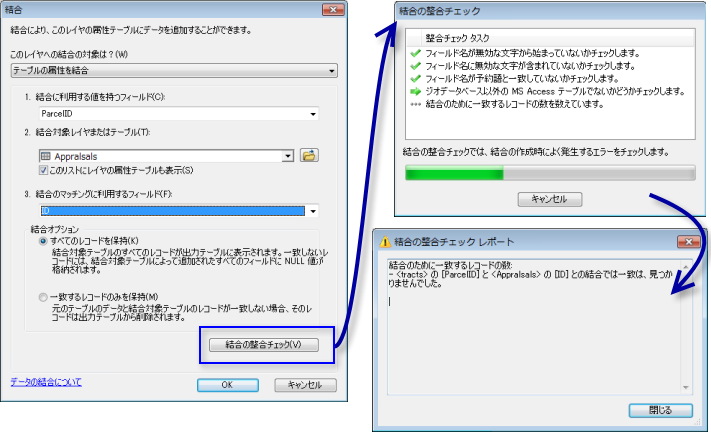 [結合の整合チェック] の機能を示した例