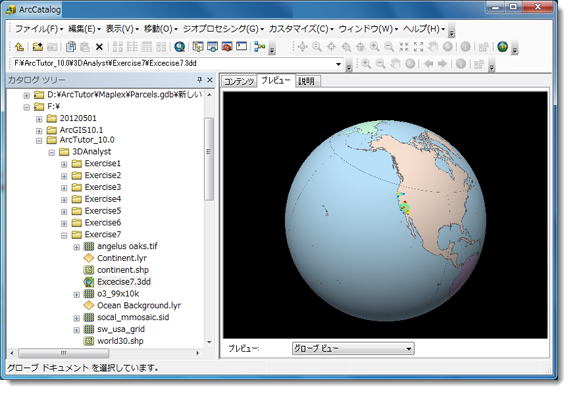 ArcCatalog でのグローブのプレビュー