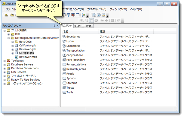 ArcCatalog での [コンテンツ] ビュー