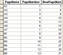データ ドリブン ページ インデックス レイヤー属性テーブルの、新しいページ番号フィールドの例