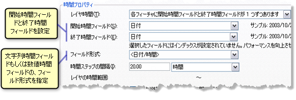 開始時間フィールドと終了時間フィールドを設定