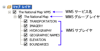 WMS サービスの [コンテンツ] ウィンドウのエントリ