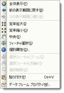 データ ビューのショートカット メニュー