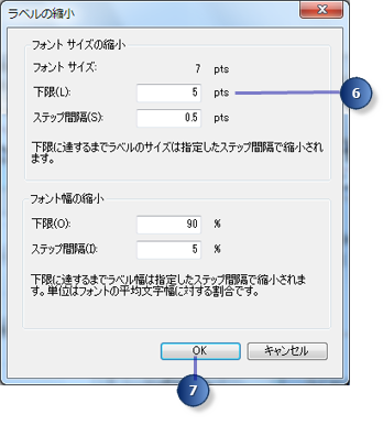 [ラベルの縮小] ダイアログ ボックス