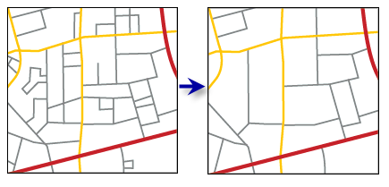 [道路網の間引き (Thin Road Network)] ツールの例