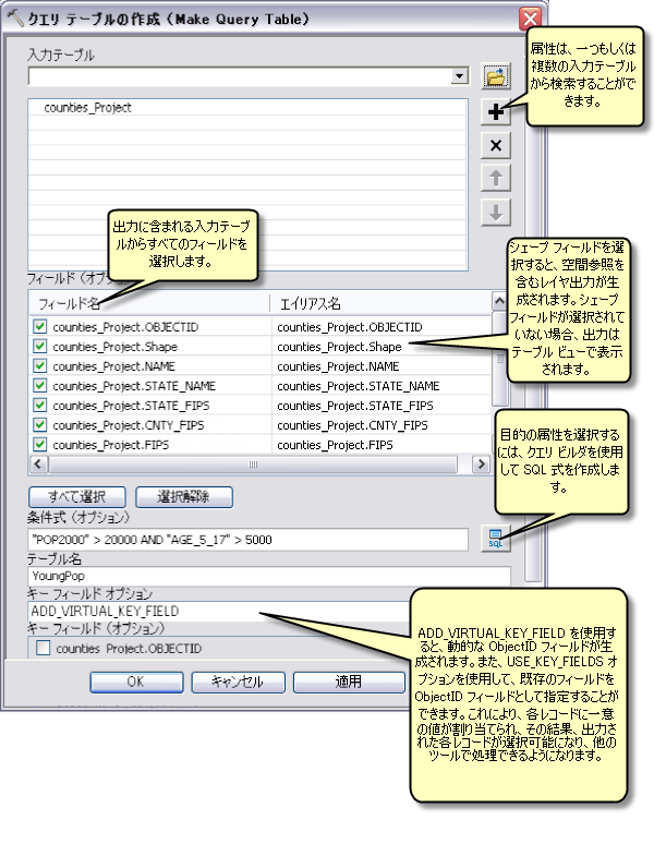 1 つのテーブルに対する単純なクエリの例