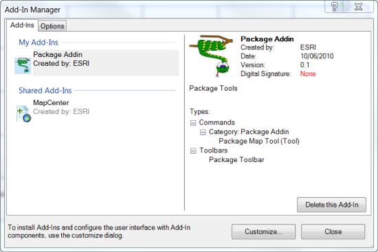Add-In Manager example Add-In Manager example