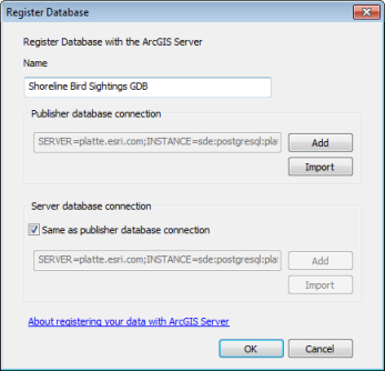 Register Database dialog box Register Database dialog box