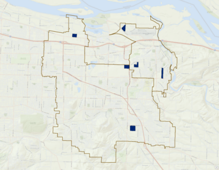 Map of six suitable sites on the east side