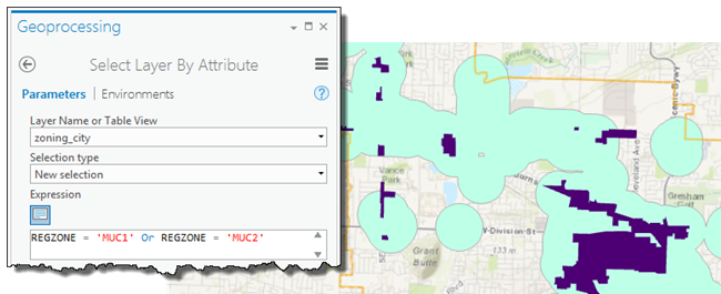 Select the mixed-use zones using Select Layer By Attribute