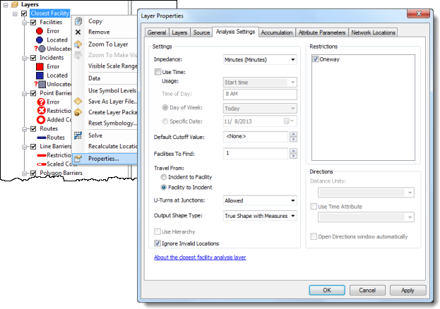 Dialog to set up the analysis parameters