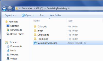 Browsing to SuitabilityModeling.aprx