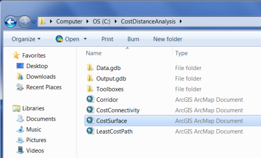 Opening the CostSurface map document