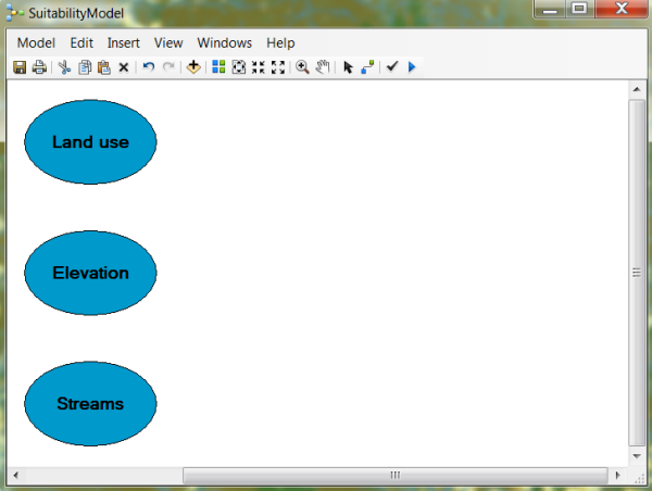 Dragging LandUse, Elevation, and Streams layers into the ModelBuilder model