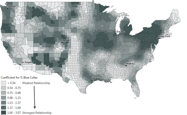 Coefficient surface for percent Blue Collar