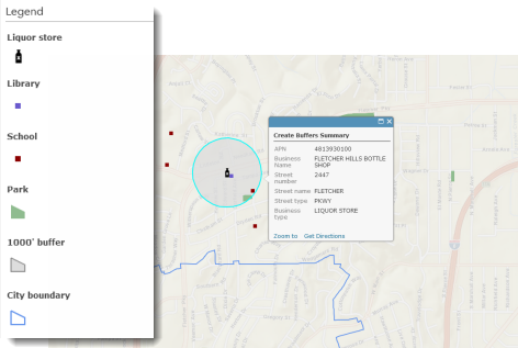 Map showing pop-ups with store details