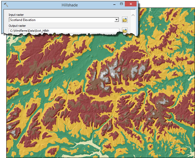 The Elevation raster displayed over a Hillshade raster