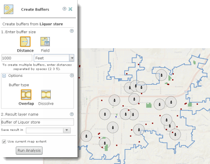 Using the Create Buffers tool to create buffers