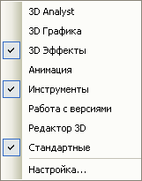 Список панелей инструментов в ArcGlobe