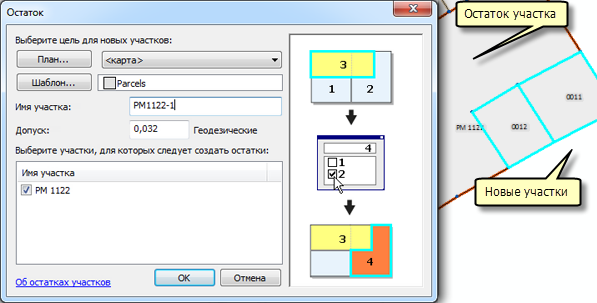 Создание остатка участка