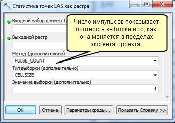 Диалоговое окно инструмента Статистика точек LAS как растра