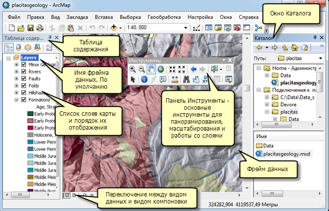 Вид данных в ArcMap