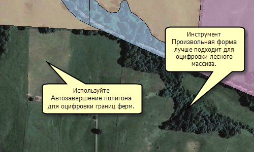 Использование инструментов автозавершения для оцифровки объектов растительного покрова