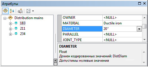 Редактирование выбранных записей в окне Атрибуты (Attributes)