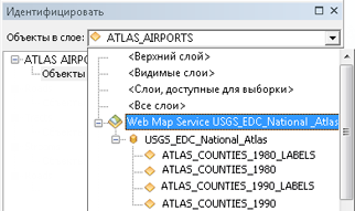 Слой сервиса WMS, который поддерживает идентификацию, так как его подслои были перечислены в списке Идентифицировать