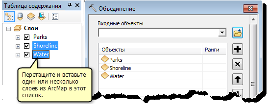 Перетаскиваемые слои ArcMap для управления многозначным параметром