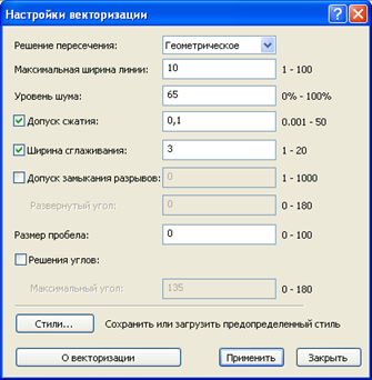 Изменение настроек векторизации (Changing the vectorization settings).