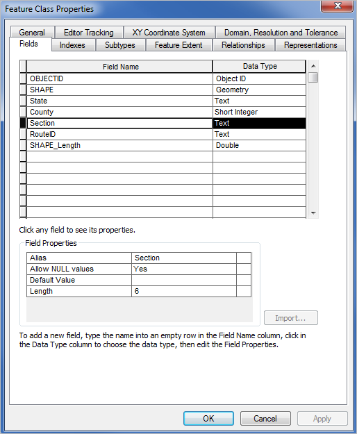 Section field properties