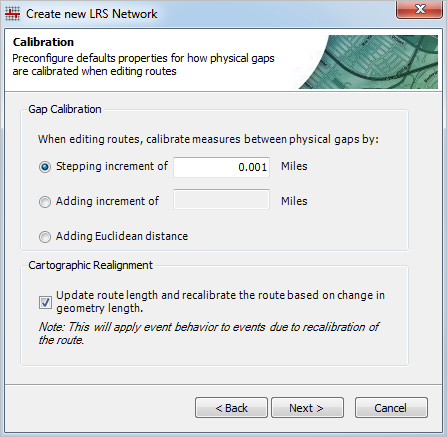 Calibration when creating and editing routes with physical gaps