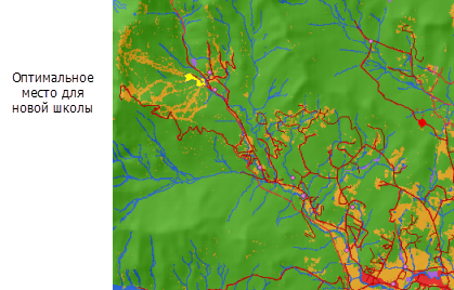 Карта оптимальной площадки для строительства новой школы.