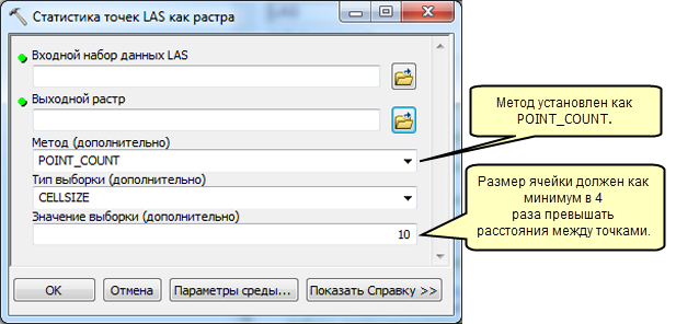 Инструмент геообработки Точки LAS Как Растр (LAS Point As Raster)