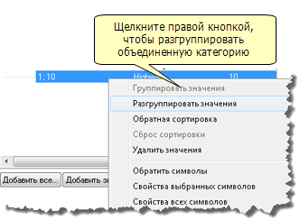 Разгруппирование категорий