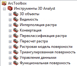 Набор инструментов ArcGIS 3D Analyst в окне Каталога (Catalog)
