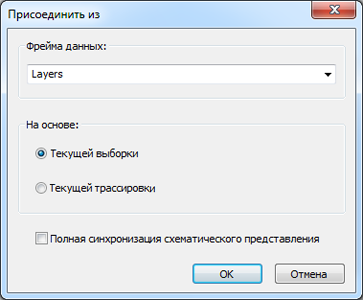 Стандартный компоновщик на основе данных геометрической сети — диалоговое окно Присоединить из (Append From)