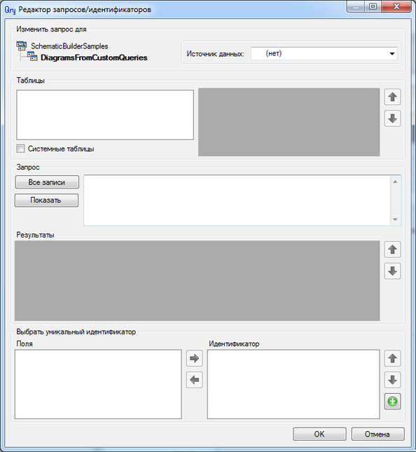 Редактор Запроса/Идентификатора (Query/Identifier Editor) шаблона схемы — начальное состояние