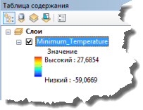 Максимальное и минимальное значения слоя Minimum_Temperature