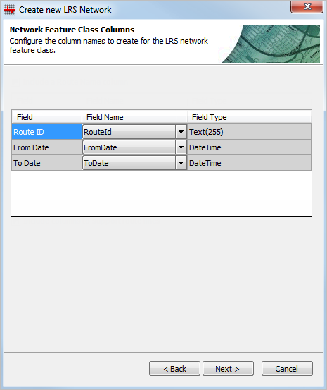 Network Feature Class Columns properties